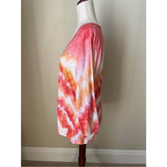 David Cline Top Shirt Size L Multicolor Burnout Fabric 3/4 Sleeve V-Neck Tie Dye - Picture 4 of 9